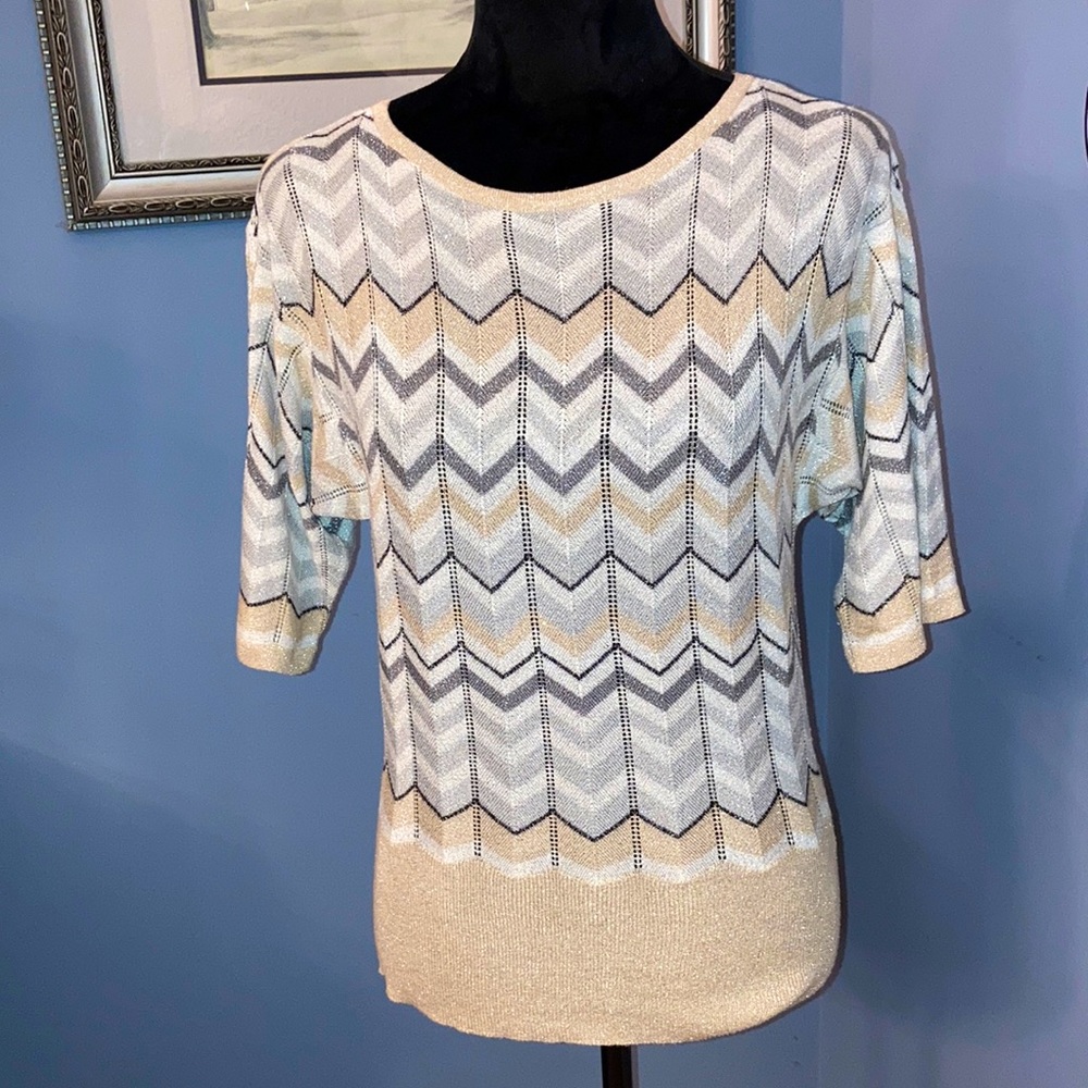 Chevron fine knit metallic sweater